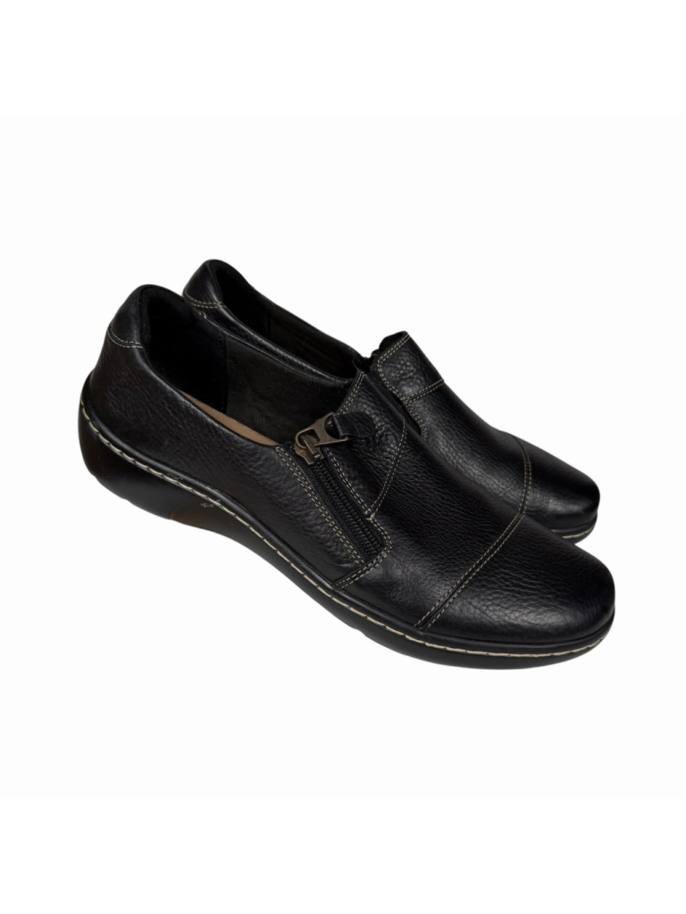 Clarks Cora Harbor Black SlipOn Black Leather Shoes Womens Size 10 M
